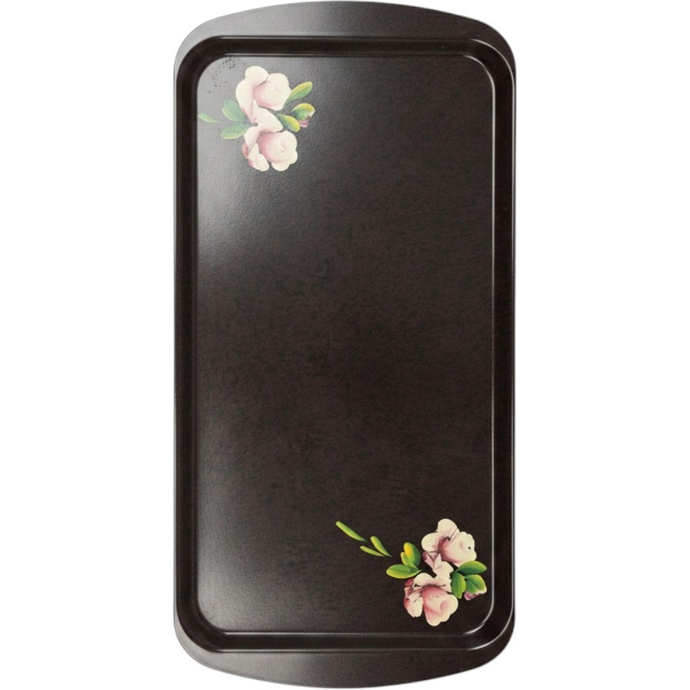 Vintage Fiberglass Serving Tray Brown Faux Bois Floral Hand Painted Made in USA